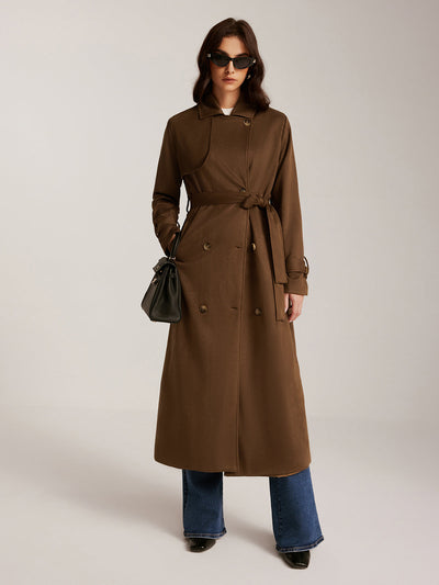 Trench-coat long à boutons et ceinture en daim 