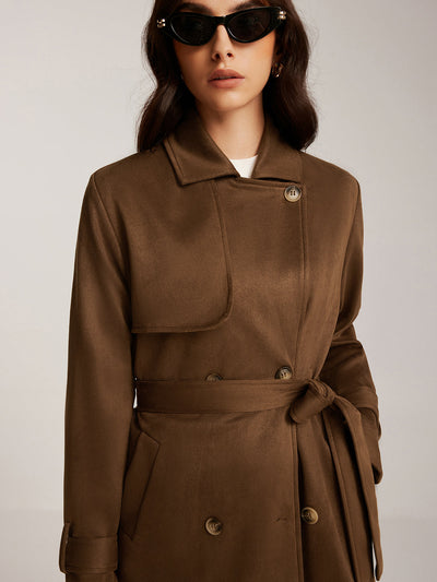 Trench-coat long à boutons et ceinture en daim 