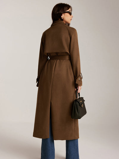 Trench-coat long à boutons et ceinture en daim 