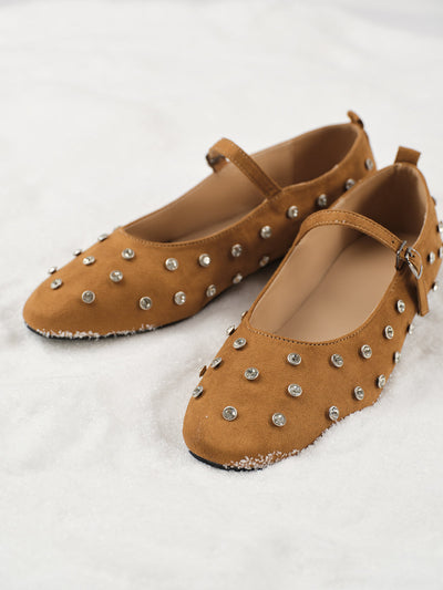 Rhinestone Suede Ballet Flats