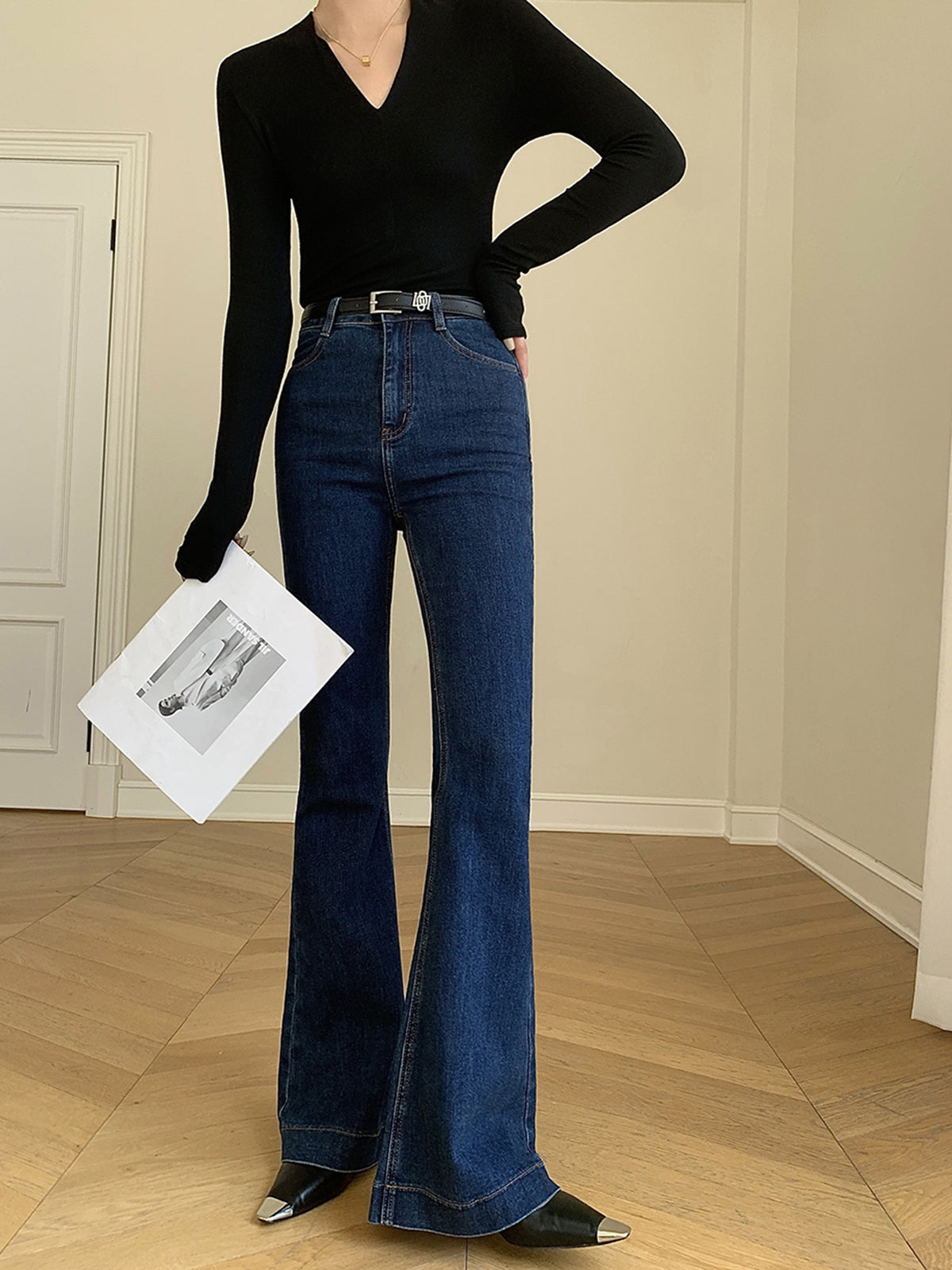 Jean slim bootcut en denim sans ceinture 