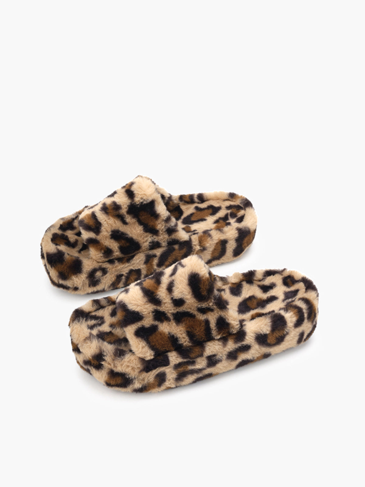 Leopard Fuzzy Platform Slippers