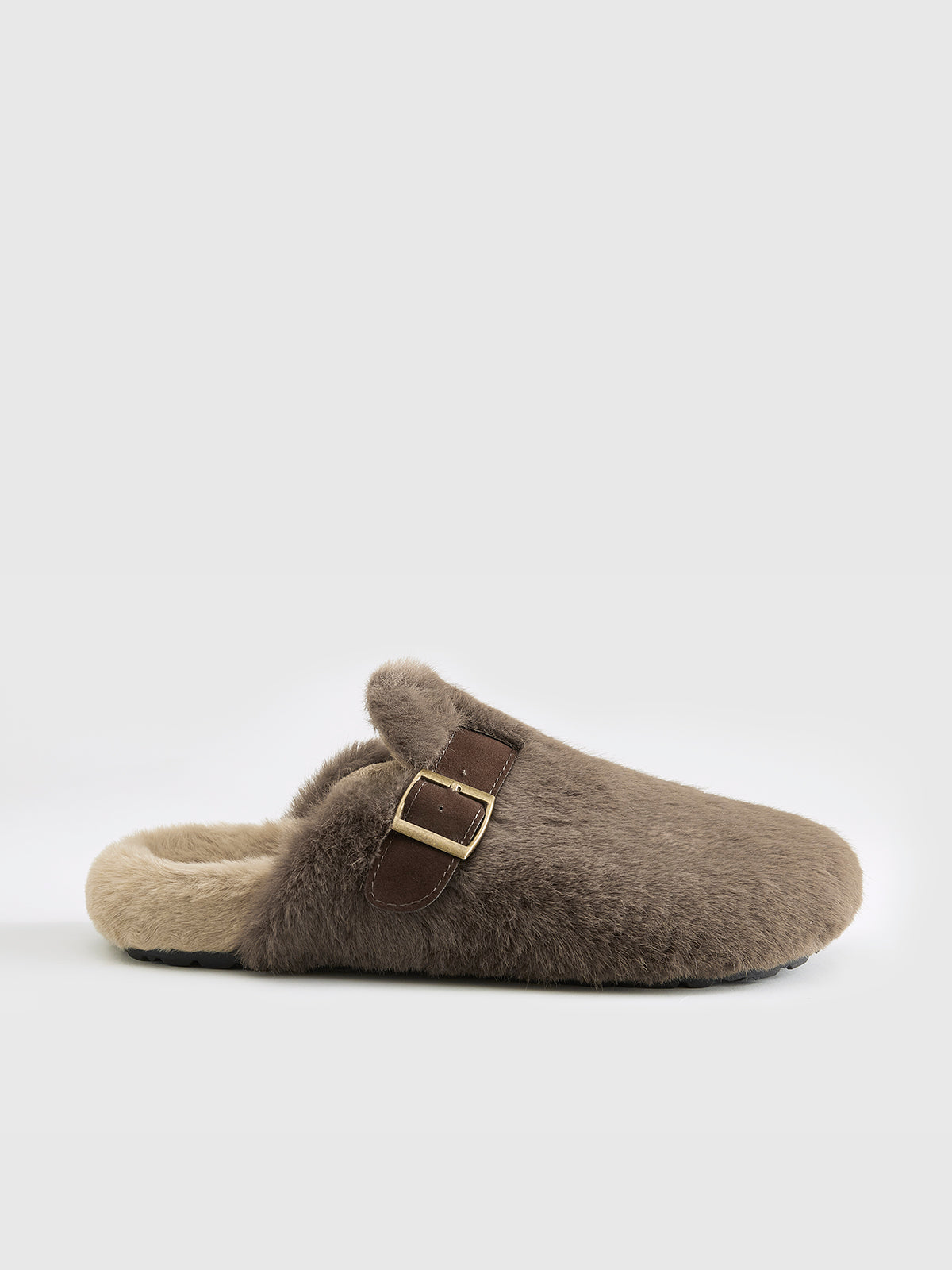 Belt-Design Furry Mule Slippers