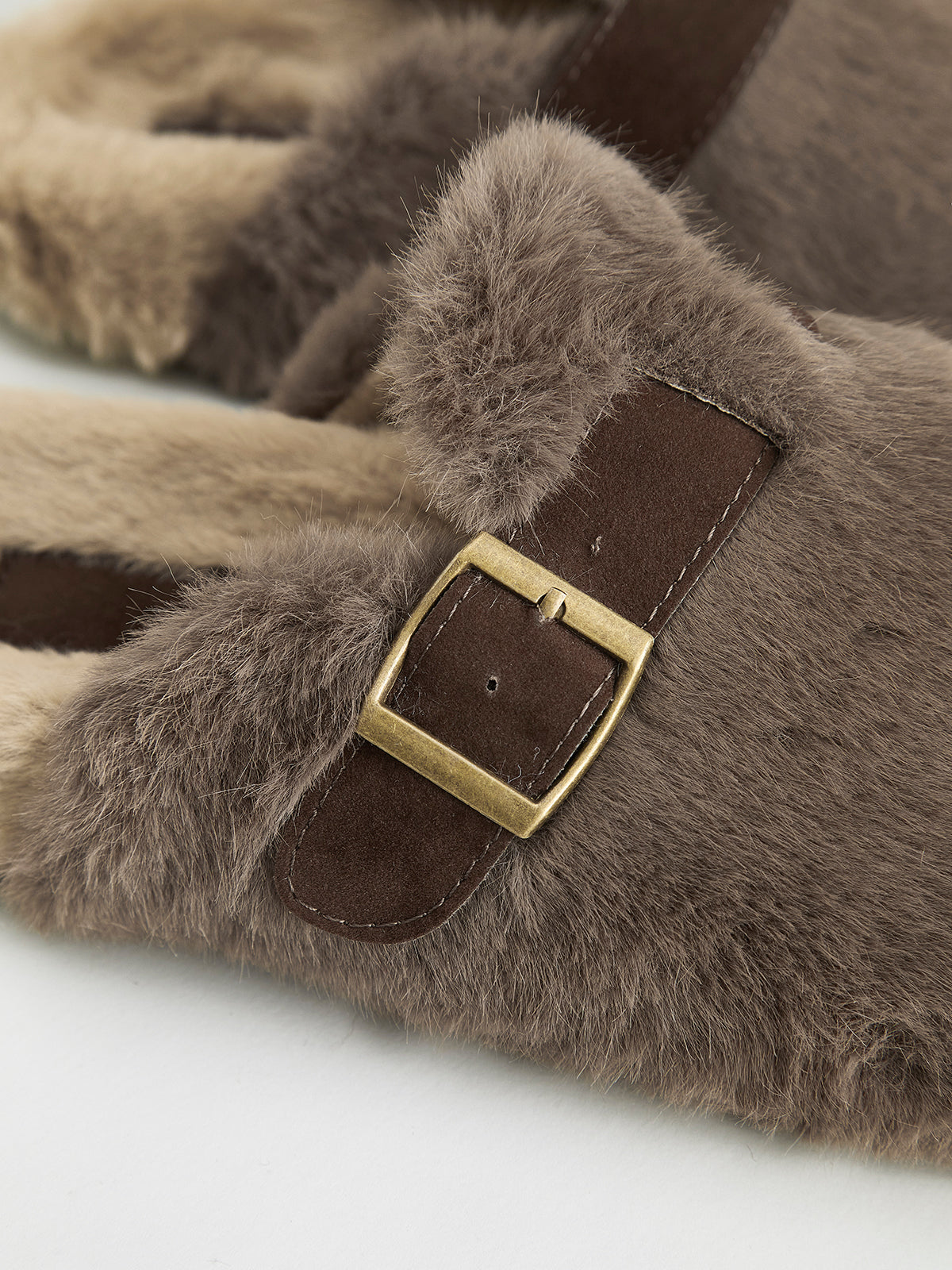 Belt-Design Furry Mule Slippers