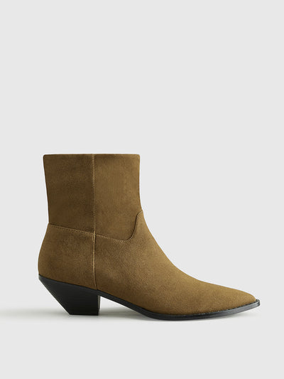 Block Heel Western Zip Ankle Boots