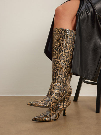 Snakeskin Print Knee-High Boots