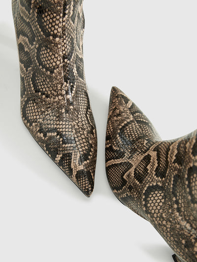 Snakeskin Print Knee-High Boots