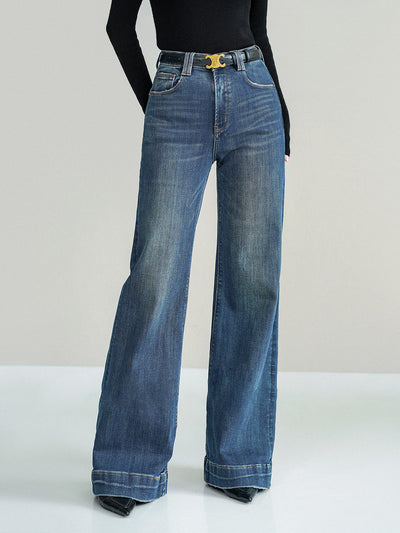 Jean bootcut taille mi-haute sans ceinture 