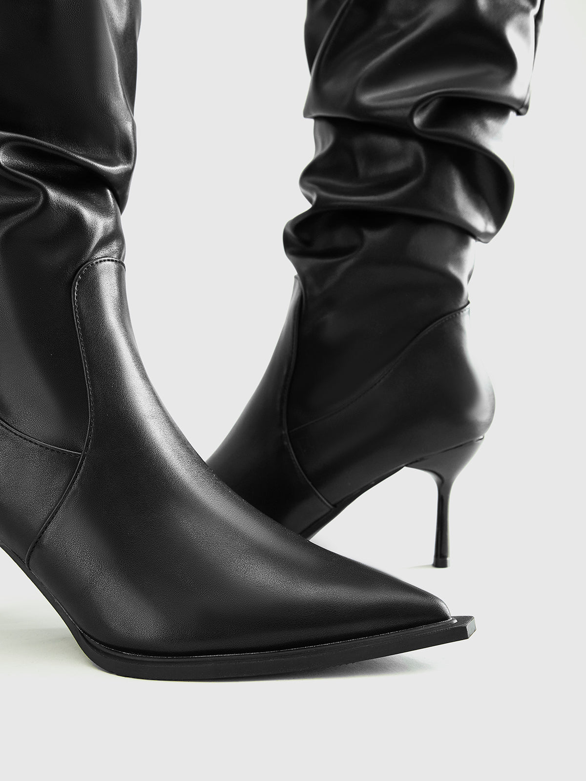 High Heel Ruched Knee-High Boots