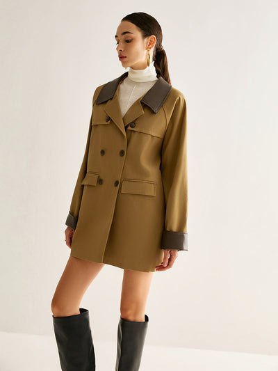 Trench-coat à boutons et bordures contrastées 