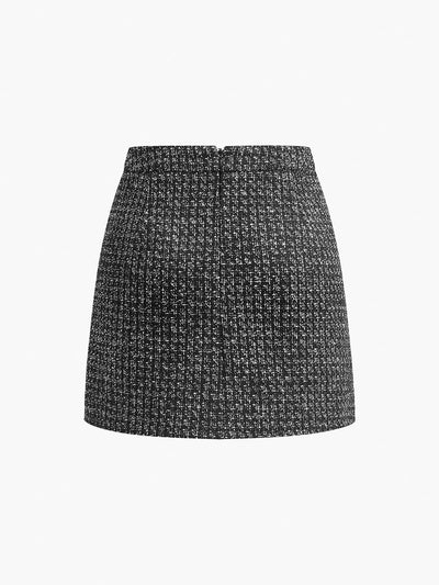 Mini-jupe trapèze zippée en tweed 