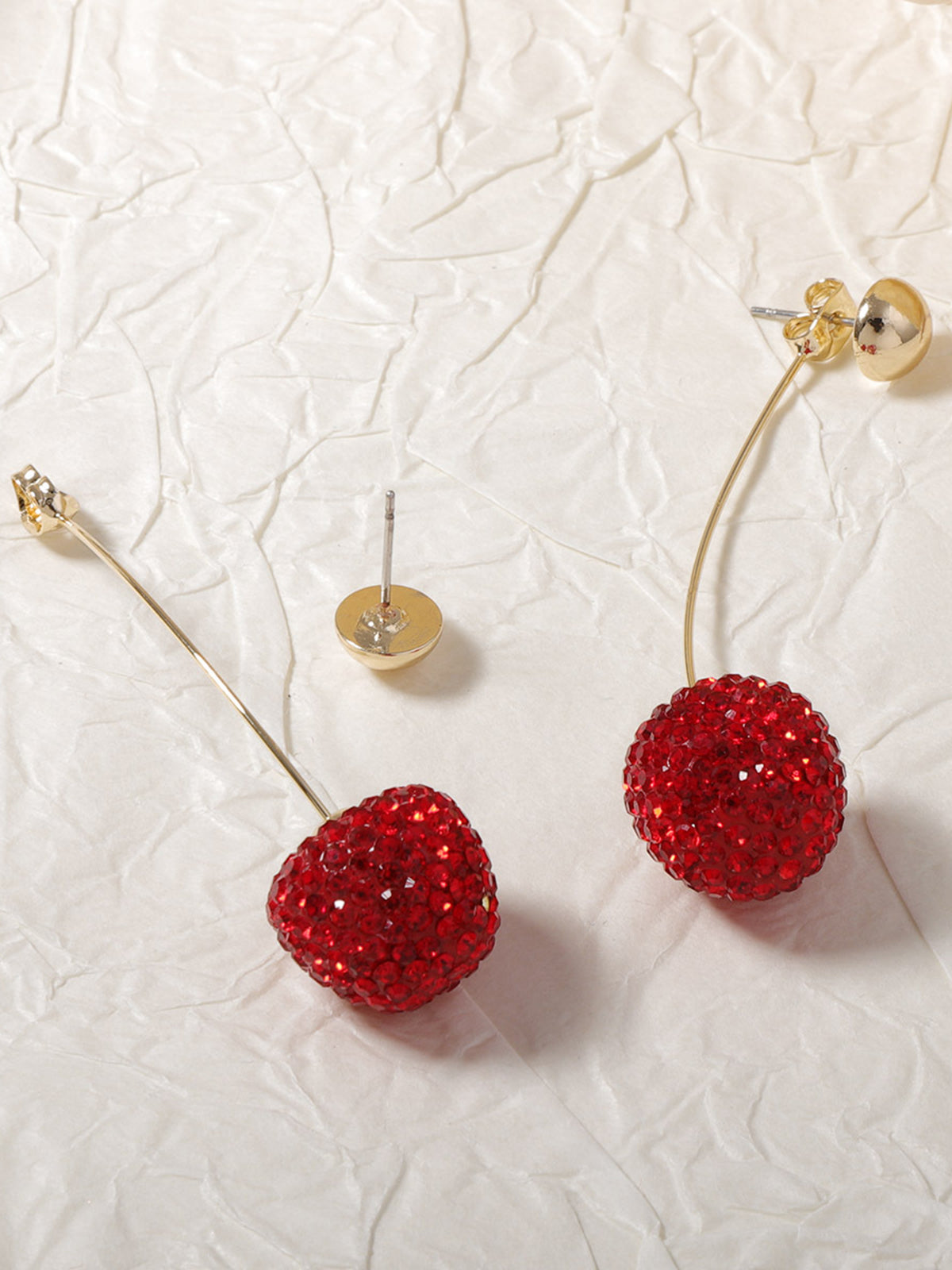 AMARE Boucles d'Oreilles Stud Drop Cerise avec Rhinestones Étincelants