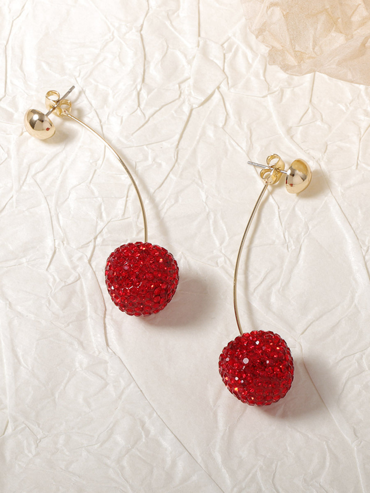 AMARE Boucles d'Oreilles Stud Drop Cerise avec Rhinestones Étincelants