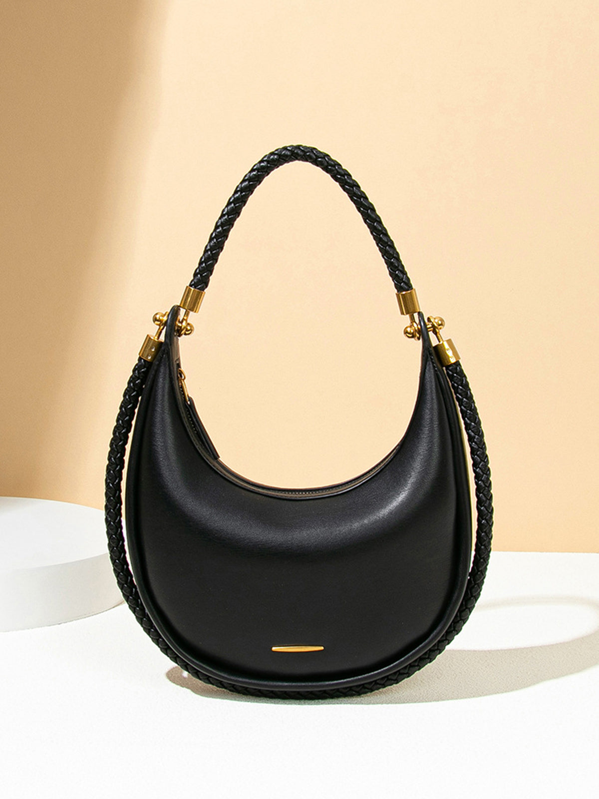 Top Woven-Handle Crescent Bag