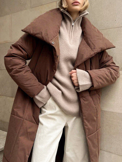 Manteau d'hiver long matelassé avec ceinture 